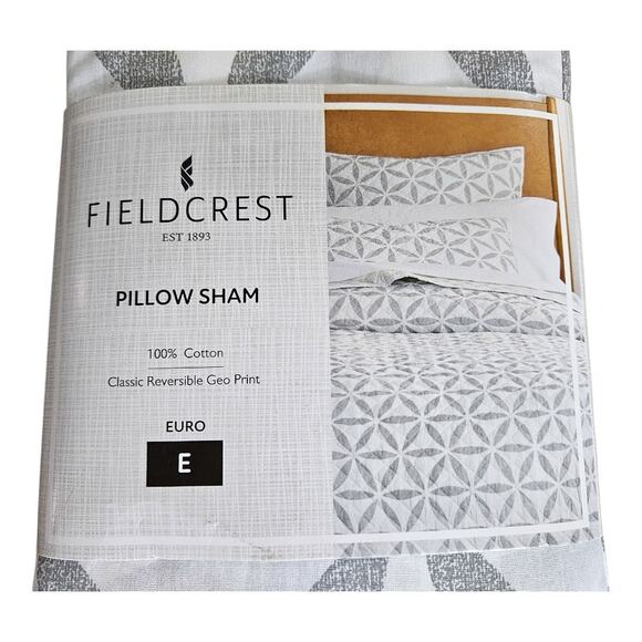 NEW Fieldcrest Geo Euro Pillow Sham in Gray/White (Size: 26" x 26") - Picture 5 of 8